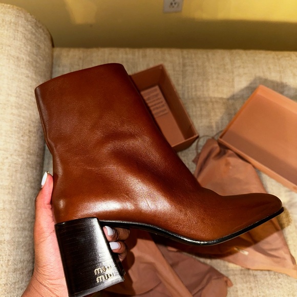 Miu Miu Brown Leather Ankle Boots - Picture 3 of 5